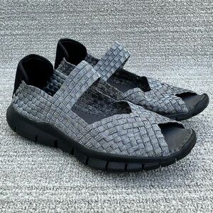 Bernie Mev Comfi Peep Toe Mary Jane Woven Flat Grey Women's Size 5.5 US